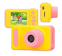 Camara de Fotos para niños Extralink, 1080P 30fps, Pantalla de 2,0" LCD, cámara de Fotos Infantil, Ranura para la Tarjeta de Memoria 32GB (no incluida), Kids Camera, Cable USB, Amarilla/Rosada