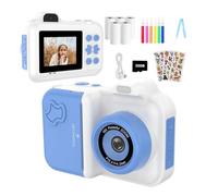 Cámara de impresión instantánea for niños, Mini cámara de vídeo Digital con Doble Lente, impresión fotográfica, Papel térmico, Juguetes, cámara, Regalos for niños y niñas(White Blue)