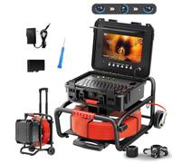 Cámara De Inspección De Tuberías IPS 10",Detector De Alcantarillas DVR,Borescope HD 1080P,Zoom Digital 5X,Entrada De Teclado,Sonda Autoequilibrada 512HZ 23mm,Varilla De Tracción Carro(Size:30 M/98 FT)