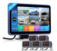Cámara de Marcha Atrás 10.1 Pulgadas IPS Monitor 5 Cámaras Coche, HD 1080P Color Grabación Visión Nocturna Punto Ciego Advertencia Impermeable USB/TF para Camión/Remolque/Van, 5m/10m/15m Cable