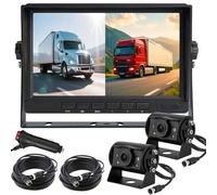 Cámara de marcha atrás AHD 1080P para vehículo y camión con monitor de pantalla de 2 divisiones de 7 pulgadas, 2 cámaras de visión trasera impermeables de visión nocturna con cable de 15 m para