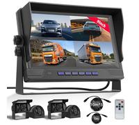 Cámara de Marcha Atrás de Coche con 4 Cámaras, 9 Pulgadas Monitor IP68 Impermeable Visión Nocturna DVR Bucle de Vídeo Camara Trasera con 35M Cable para Camión/Autobús/Furgoneta/Autocaravana/Remolque