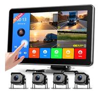Cámara de Marcha Atrás de Coche con 4 Cámaras con Mirror Link, 10.1 Pulgadas Pantalla Táctil Camara Trasera, Loop Video/Visión Nocturna/Impermeable IP68 para Camión/Remolque/Autobús/Caravana/Furgoneta