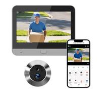 Cámara de Mirilla Digital Inteligente con Conexión WiFi de 2,4 GHz, Cámara Gran Angular de 1080p, Pantalla LCD de 4,3 Pulgadas, Detección de Movimiento PIR, Visión Nocturna y Batería de 5000 mAh