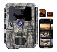 Cámara de rastro premium WiFi Guardian Pro modelo 2025, alimentación nativa 4K 32MP UHD sin visión nocturna brillante, movimiento de disparo de 0.2s activado con tarjeta SD de 32 GB, IP67 para cámara