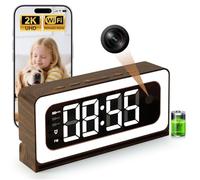 Cámara de reloj, grano de madera, cámara de niñera WiFi de 5G/2.4GHz con alarma, cámara de seguridad interior 2K, visión nocturna a color, luz nocturna regulable, detección humana IA, batería