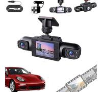 Cámara de salpicadero inalámbrica Delantera y Trasera,cámara de salpicadero Recargable de 360 1080p de 4 Canales de Cobertura Total con Lentes Ajustables y visión Nocturna(1Set)