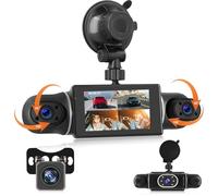 Camara de Salpicadero para Coche, Cámara para Salpicadero de 4 Canales Delante y Detrás, Dashcam Coche con Pantalla IPS de 3 Pulgadas con Visión Nocturna WiFi, Sensor G, Grabación en Bucle