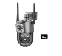 Cámara de Seguridad, 4MP 4K Dual Lens Outdoor Camera PTZ IP Cameras Night Vision Security Protection Wireless CCTV Net Video Surveillence(32g)