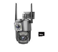 Cámara de Seguridad, 4MP 4K Dual Lens Outdoor Camera PTZ IP Cameras Night Vision Security Protection Wireless CCTV Net Video Surveillence(64g)