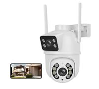 Cámara de Seguridad, 4MP PTZ WiFi Camera with Dual Lens Dual Screens AI Human Detection Wireless Outdoor CCTV Security IP Camera(Add 128G)