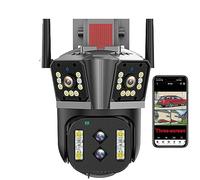 Cámara De Seguridad 8K 16MP, Cámara WIFI 4 Lentes 3 Pantallas PTZ Zoom 10X Audio Bidireccional Visión Nocturna En Color CCTV Para El Hogar Al Aire Libre,128g card