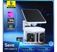 Baseus 2Pcs Security X1 Pro, Cámara Dual Inalámbrica para Exteriores, Cámara 3K con Panel Solar, Reconocimiento Facial, Cámara Inteligente con IA, con Tarjeta SD de 32G