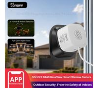 SONOFF GlassView - Cámara para ventana de 3MP 2K, consola web local CAM-S3W | 2.4/5GHz WiFi, RTSP/ONVIF, cámara SafeView con soporte, fácil montaje, reconocimiento de personas de IA y visión nocturna de
