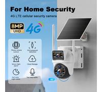 Cámara de seguridad inteligente solar de lente 4G para exterior con 8MP, detección de movimiento, audio bidireccional, visión nocturna a todo color, notificaciones de alarma, equipada con tarjeta SIM