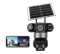 Cámara de seguridad solar 4K inalámbrica, 360° PTZ Tri-Lens con almacenamiento en la nube, cámara de vigilancia WiFi para monitoreo al aire libre (negro)