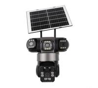 Cámara de seguridad solar 4K WiFi de tres lentes con 360° PTZ, giro de 355° e inclinación de 90°, IP66 resistente a la intemperie, para interiores y exteriores, visión nocturna en color con LED