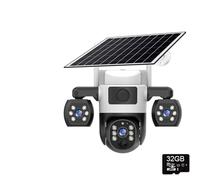 Cámara de Seguridad, WiFi Security Cameras 3 Lens 3 Screen 10X Zoom Solar Outdoor Camera Waterproof Night Vision CCTV Security Protection(WiFi Camera 32G)