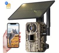 Cámara de Senderismo 4G LTE con Tarjeta SIM - Carga Solar / Alarma de 0.2s + Visión Nocturna Sin Luz, Acceso Remoto y Reproducción por Teléfono, Monitoreo 24/7, No Requiere Wi-Fi