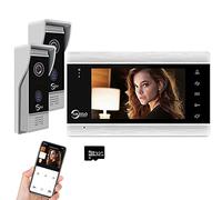 Cámara de timbre de video WiFi con monitor 1080P 7 pulgadas Cámara de timbre con cable, Soporte de liberación remota, detección de movimiento PIR, audio bidireccional, 2 timbres