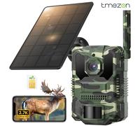 Cámara de Vida Silvestre TMEZON 4G LTE con Aplicación de Transferencia a Teléfono Móvil, Cámara de Caza Solar 2.7K con Tarjeta SIM, Sensor de Movimiento PIR, Visión Nocturna SIN TARJETA SD Wildlife Ca