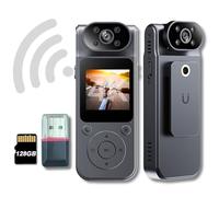 Cámara de video 4K HD con lente de rotación de 180° y WiFi para visualización en tiempo real, memoria de 128 GB y cámara corporal de visión nocturna infrarroja para seguridad al aire libre, aplicación