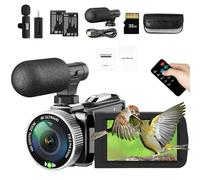 Cámara de vídeo 4K, videocámara de 48 MP y 30 FPS para YouTube, grabadora de vlogs con vídeo FHD 1080p / zoom digital 18x / pantalla IPS giratoria de 3,0'' y 270°, con mando a distancia / 2 baterías