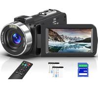 Cámara de video 8K con 64MP, zoom digital de 18X, pantalla táctil UHD de 3.0 pulgadas, visión nocturna IR, incluye tarjeta SD de 32 GB, control remoto y dos baterías