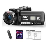Cámara de video 8K - Videocámara UHD de 64 MP con tarjeta SD de 64 GB y cámara de vlogging con zoom digital WiFi de 18X con visión nocturna IR para YouTube, pantalla táctil de 3 pulgadas con luz