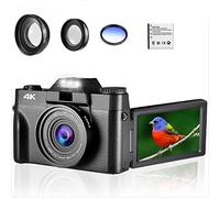 Cámara de Video, Cámara Digital de 48MP Videocámara 4K Vlog 3.0quot;Cámara Web Selfie con Pantalla abatible 180 ° for Lente Macro Gran Angular(Standard,with Lens Filter)
