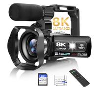 Cámara de vídeo, videocámara 8K 48MP 15FPS UHD WiFi cámara de vlogging con visión nocturna IR para YouTube, pantalla táctil de 7,6 cm con zoom digital 18X, con luz de relleno, micrófono,