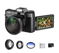 Cámara de vídeo Vlogging Cámara Grabadora Cámara digital de 48MP Videocámara 4K UHD Vlog 3.0quot; Cámara web digital Selfile con pantalla abatible de 180° for lente macro gran angular(With Filter Lens