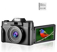 Cámara de vídeo Vlogging Cámara Grabadora Cámara digital de 48MP Videocámara 4K Vlog 3.0quot;Cámara web digital Selfie con pantalla abatible de 180 ° for lente macro gran angular(128G TF Card,Only Cam