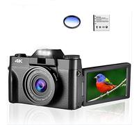Cámara de vídeo Vlogging Cámara Grabadora Cámara digital de 48MP Videocámara 4K Vlog 3.0quot;Cámara web digital Selfie con pantalla abatible de 180 ° for lente macro gran angular(Standard,With Filter)