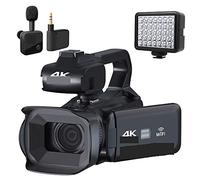 Cámara de vídeo Vlogging Cámara Grabadora Lanzamiento Cámara 4K Videocámaras Cámara web Cámara Ultra HD de 64MP Zoom 18X 4.0quot;Vídeo de la cámara de la pantalla táctil(128G SD Card,RX200-wire mic-li
