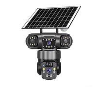 Cámara de vigilancia 4K WiFi exterior solar, con tres objetivos 360° PTZ, visión nocturna a todo color, IP66 resistente al agua, detección de movimiento, almacenamiento en la nube y TF, batería