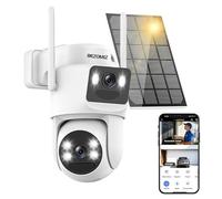 Cámara de vigilancia WiFi exterior inalámbrica solar 4K, cámara exterior doble lente con panel solar, 360°, PTZ, 8 MP, visión nocturna color, audio bidireccional, sirena PIR, seguimiento automático