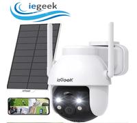 Cámara de vigilancia WiFi inalámbrica para exteriores ieGeek 2K - 360 ° Cámara exterior PTZ Detecti humano de color de visión nocturna solar inalámbrica
