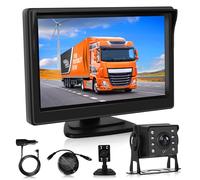 Cámara de Visión Trasera Kit con 5 Pulgadas LCD Monitor, Cámara de Marcha Atrás Visión Nocturna/IP68 Impermeable/Image Flip/Ayuda para Aparcar para Camping Car/Camión/RV/Remolques/Agrícola/Caravanas