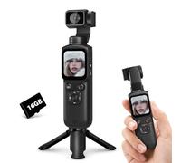 Cámara de vlogging 4K para YouTube, cámara digital de bolsillo de 75 MP con enfoque automático PDAF, lente giratoria de 330°, seguimiento facial IA, pantalla táctil de 1.75 pulgadas, trípode, tarjeta