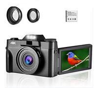 Cámara de Vlogging, Cámara Digital de 48MP Videocámara 4K Vlog 3.0quot;Cámara Web Digital Selfie con Pantalla abatible de 180 ° for Lente Macro Gran Angular(64G TFCard,with Lens)