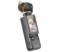 Cámara de vlogging W & O con lente giratoria de 180°, cámara de bolsillo con grabación de audio y video, batería de 7 horas, cámaras POV portátiles con 32GB, grabación fácil con un botón para viajes