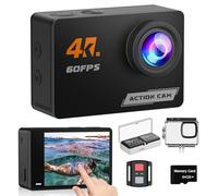 Cámara Deportiva 4K 60FPS con Pantalla Táctil,8X Zoom Videocámara de Casco WiFi-EIS Antivibración,48MP Subacuática Buceo 40M-Tarjeta 64GB,Control Remoto,2 * 1350mAh Baterías,Varios Accesorios