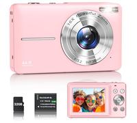 Cámara Digital 1080P Cámara de Fotos HD 44MP Cámara Digital Compacta con Pantalla LCD de 2,4 Pulgadas, Zoom Digital 16X, Tarjeta de Memoria Micro de 32G, 1 Batería para Niños, Adolescentes - Rose