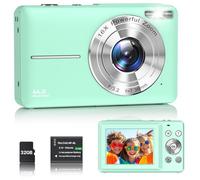 Cámara Digital 1080P Cámara de Fotos HD 44MP Cámara Digital Compacta con Pantalla LCD de 2,4 Pulgadas, Zoom Digital 16X, Tarjeta de Memoria Micro de 32G, 1 Batería para Niños, Adolescentes - Vert