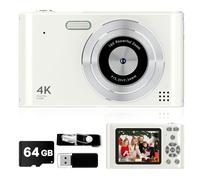 Cámara digital 2025, cámara para niños, cámara de vlog con tarjeta de 64 GB, cordón, zoom 16X antivibración, lector de tarjetas, cámara compacta portátil de 44 MP, regalo para niños, estudiantes