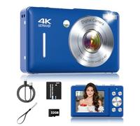 Cámara digital, 44 MP FHD1080P Cámara digital de apuntar y disparar con zoom de 16X, cámara compacta pequeña con detección facial, captura de sonrisa, antivibración para niños, adolescentes, niños y