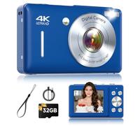 Cámara digital, 44 MP FHD1080P Cámara digital de apuntar y disparar con zoom de 16X, cámara compacta pequeña con detección facial, captura de sonrisa, antivibración para niños, adolescentes, niños y