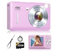 Cámara digital, 44 MP FHD1080P Cámara digital de apuntar y disparar con zoom de 16X, cámara compacta pequeña con detección facial, captura de sonrisa, antivibración para niños, adolescentes, niños y
