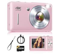 Cámara digital, 44 MP FHD1080P Cámara digital de apuntar y disparar con zoom de 16X, cámara compacta pequeña con detección facial, captura de sonrisa, antivibración para niños, adolescentes, niños y